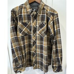 ExOfficio Button Up Men's Medium Brown Yellow Fall Plaid Dress Shirt